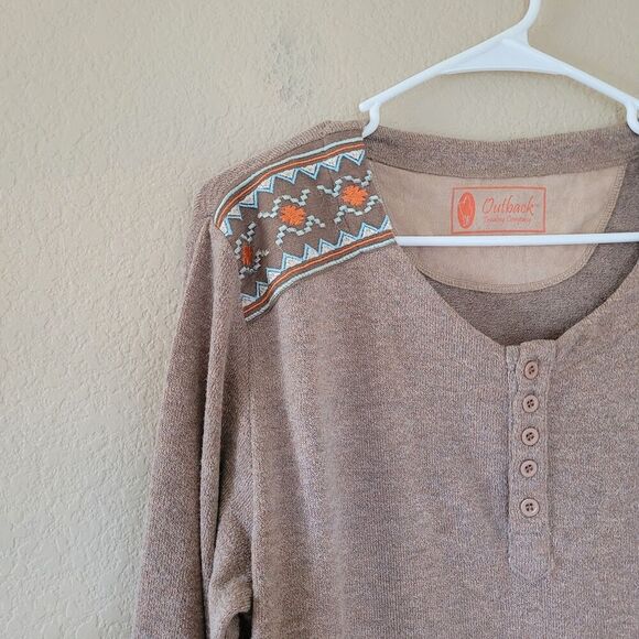 Outback Trading Co Long Sleeve Henley Shirt Size XL Casual Aztec Western Outdoor - Picture 2 of 8